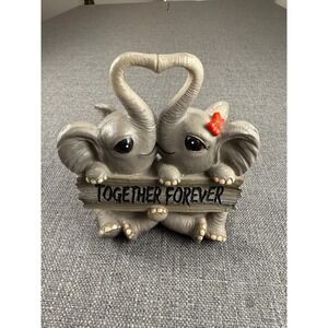 Adorable Elephant Couple Figurine Together Forever Heart Trunk Sculpture Decor